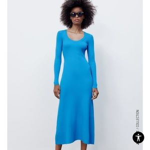 Zara Blue Long Rib Knit Dress